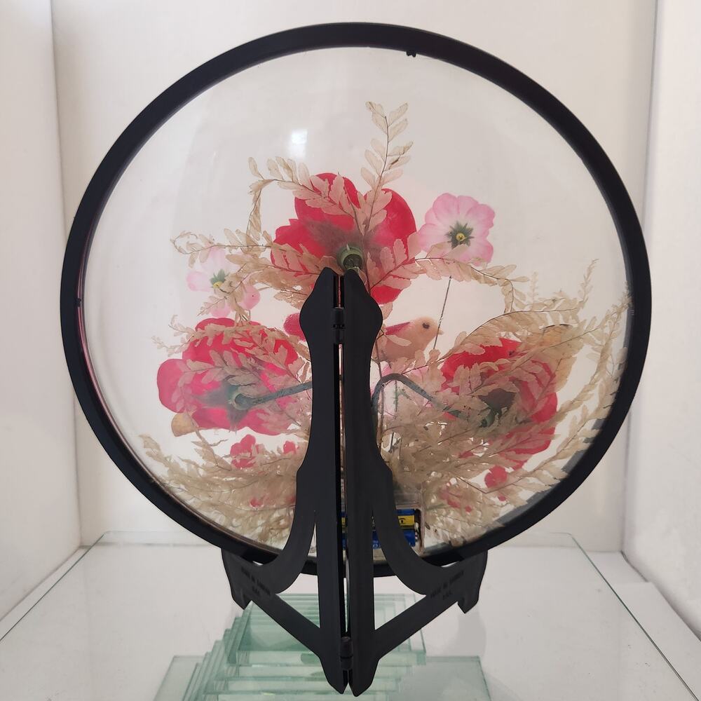 Vintage Lighted Art Piece Real butterfly faux flower tested works 12x12